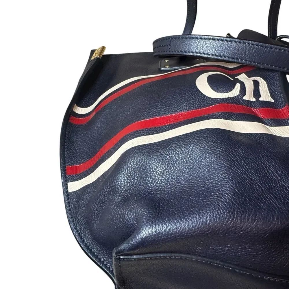 Chloé Navy Blue Leather Red White Striped Vick Tote Bag Auth With Zip Pouch - Picture 8 of 16